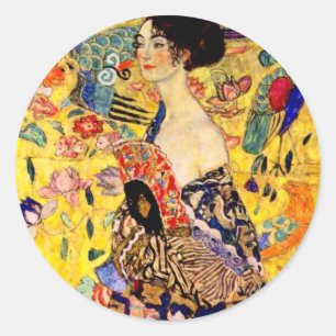 Gustav Klimt Lady with Fan Classic Round Sticker