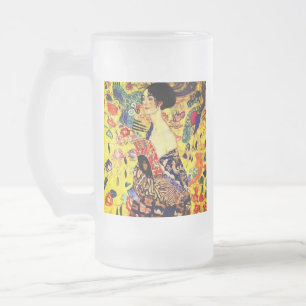 Gustav Klimt Lady with Fan Frosted Glass Beer Mug