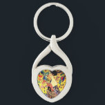 Gustav Klimt Lady with Fan Key Ring<br><div class="desc">Keychain featuring Gustav Klimt’s oil painting Lady with Fan (1918). A woman wearing a blue kimono holds a red fan against a colourful yellow background of flowers and peacocks. A great gift for fans of Japonisme and European art.</div>