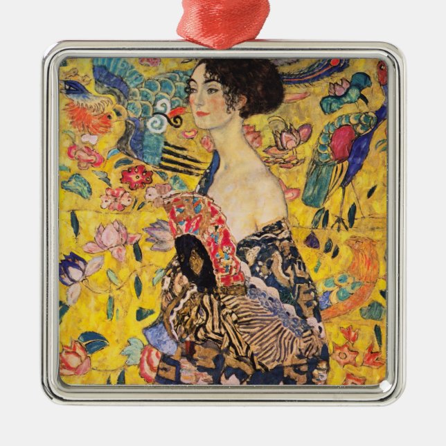 Gustav Klimt - Lady with Fan Metal Tree Decoration (Front)