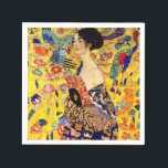 Gustav Klimt Lady with Fan Napkin<br><div class="desc">Napkins featuring Gustav Klimt’s oil painting Lady with Fan (1918). A woman wearing a blue kimono holds a red fan against a colourful yellow background of flowers and peacocks. A great gift for fans of Japonisme and European art.</div>