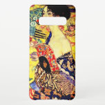 Gustav Klimt Lady with Fan Samsung Galaxy Case<br><div class="desc">Samsung Galaxy Case featuring Gustav Klimt’s oil painting Lady with Fan (1918). A woman wearing a blue kimono holds a red fan against a colourful yellow background of flowers and peacocks. A great gift for fans of Japonisme and European art.</div>