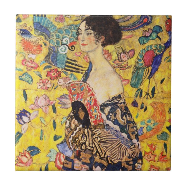 Gustav Klimt Lady With Fan Tile (Front)
