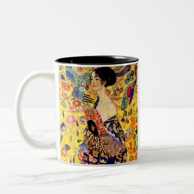 Gustav Klimt Lady with Fan Two-Tone Coffee Mug (Left)