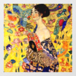Gustav Klimt Lady with Fan Window Cling<br><div class="desc">Window Cling featuring Gustav Klimt’s oil painting Lady with Fan (1918). A woman wearing a blue kimono holds a red fan against a colourful yellow background of flowers and peacocks. A great gift for fans of Japonisme and European art.</div>
