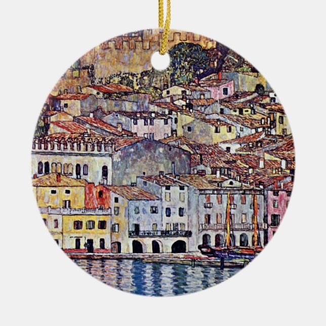 Gustav Klimt - Malcesine at Lake Garda Italy Ceramic Tree Decoration (Front)