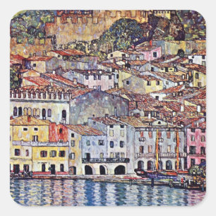 Gustav Klimt - Malcesine at Lake Garda Italy Square Sticker
