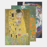 Gustav Klimt - Masterpieces Selection Wrapping Paper Sheet<br><div class="desc">Gustav Klimt - Masterpieces Selection:
 - The Kiss / Der Kuss - 1907-1908
 - Flower Garden - 1905-1907
 - The Virgin / The Maiden,  1913</div>