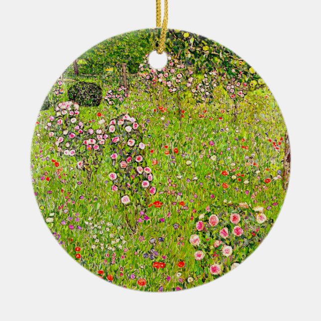 Gustav Klimt Orchard with Roses Ceramic Tree Decoration (Front)