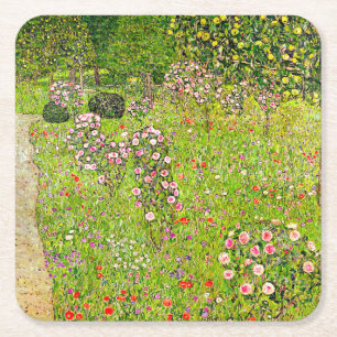 Gustav Klimt Orchard with Roses Square Paper Coaster