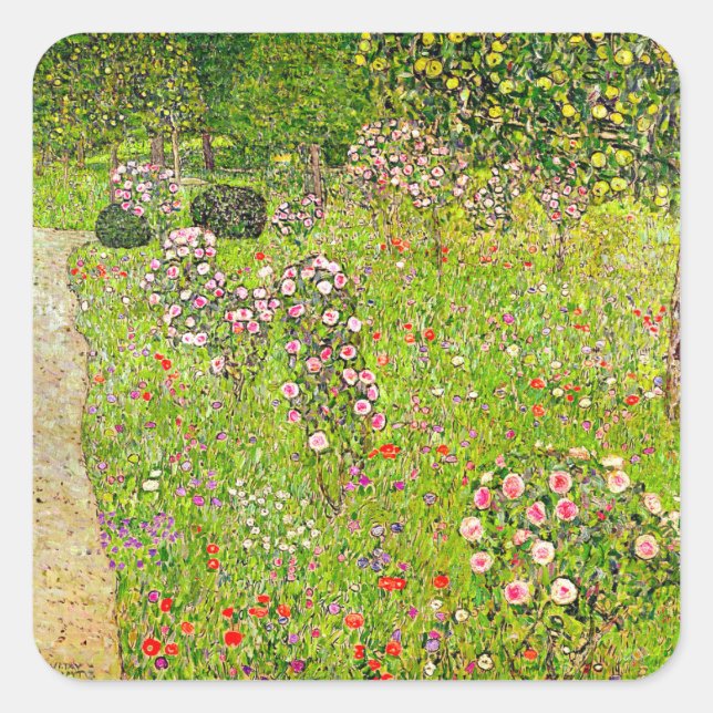 Gustav Klimt Orchard with Roses Square Sticker (Front)