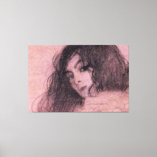 Gustav Klimt Pink Dark Hair Pretty Lady Sketch Canvas Print