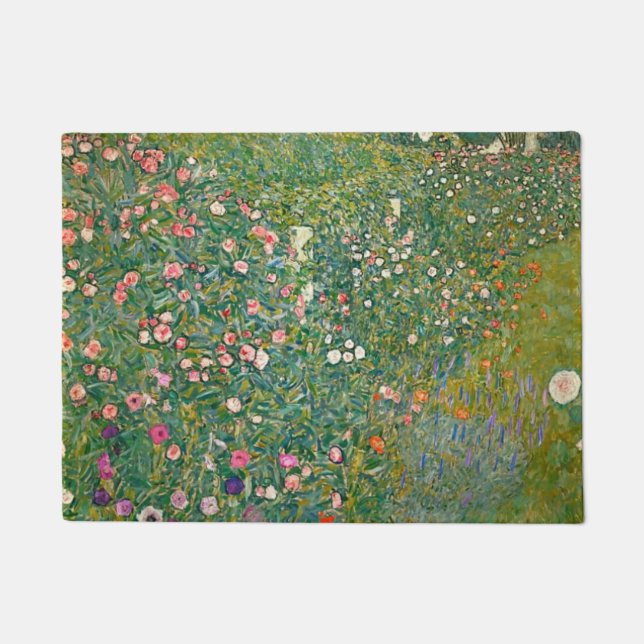 Gustav Klimt Pink Flowers Doormat (Front)