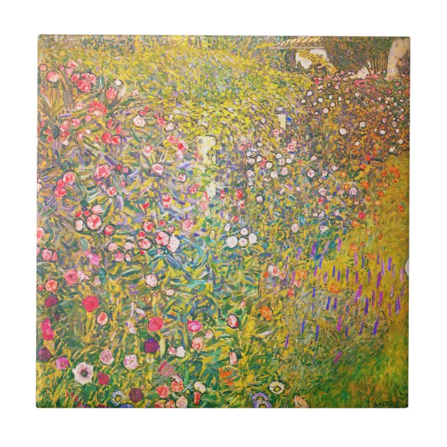 Gustav Klimt Pink Flowers Tile (Front)