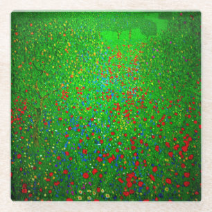 Gustav Klimt Poppy Field Glass Coaster