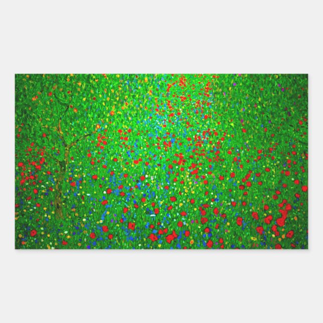 Gustav Klimt Poppy Field Rectangular Sticker (Front)