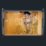 Gustav Klimt portrait of Adel Bloch Bauer 1907 Serving Tray<br><div class="desc">Gustav Klimt portrait of Adel Bloch Bauer 1907 painting.  Digitally enhanced by PixDezines with faux gold texture background.</div>