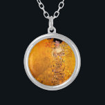 Gustav Klimt Portrait of Adele Bloch Bauer Silver Plated Necklace<br><div class="desc">Necklace featuring Gustav Klimt’s oil painting Portrait of Adele Bloch Bauer I (1907). A beautiful woman wears a golden and geometric dress in front of a gold background. A great gift for fans of Art Nouveau and Austrian art.</div>