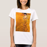 Gustav Klimt Portrait of Adele Bloch Bauer T-Shirt<br><div class="desc">T-Shirt featuring Gustav Klimt’s oil painting Portrait of Adele Bloch Bauer I (1907). A beautiful woman wears a golden and geometric dress in front of a gold background. A great gift for fans of Art Nouveau and Austrian art.</div>