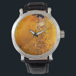 Gustav Klimt Portrait of Adele Bloch Bauer Watch<br><div class="desc">Watch featuring Gustav Klimt’s oil painting Portrait of Adele Bloch Bauer I (1907). A beautiful woman wears a golden and geometric dress in front of a gold background. A great gift for fans of Art Nouveau and Austrian art.</div>