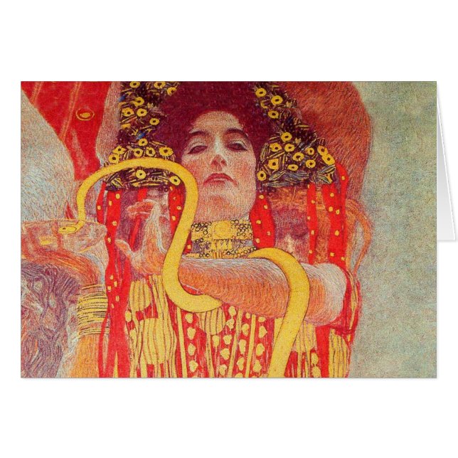 Gustav Klimt Red Woman Gold Snake Painting (Front Horizontal)
