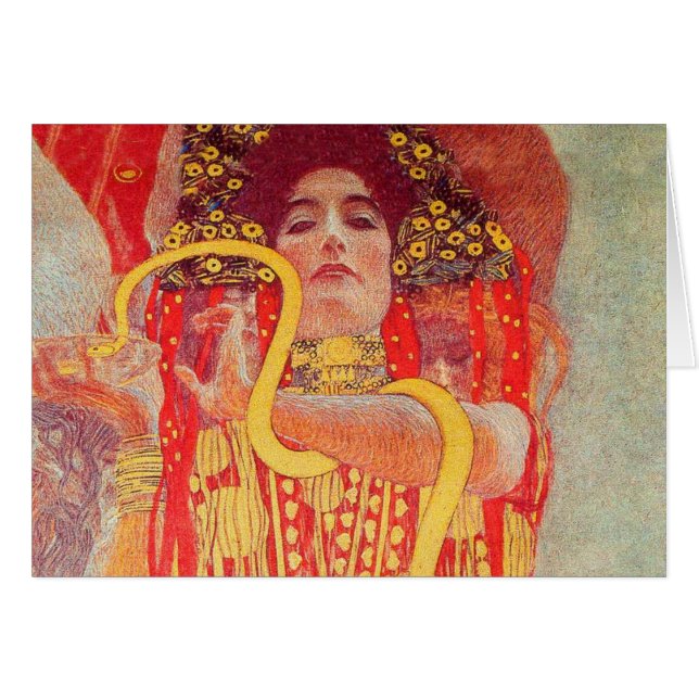 Gustav Klimt Red Woman Gold Snake Painting (Front Horizontal)