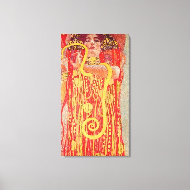 Gustav Klimt Red Woman Gold Snake Painting Canvas Print (Front)