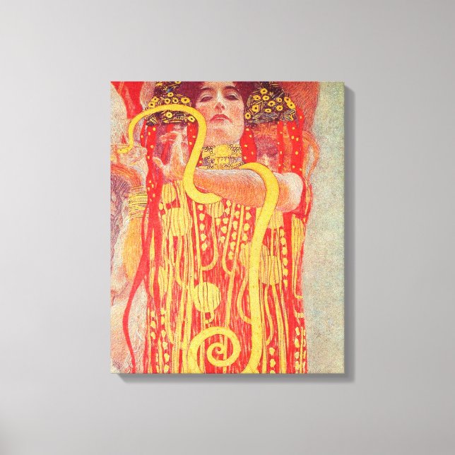 Gustav Klimt Red Woman Gold Snake Painting Canvas Print (Front)