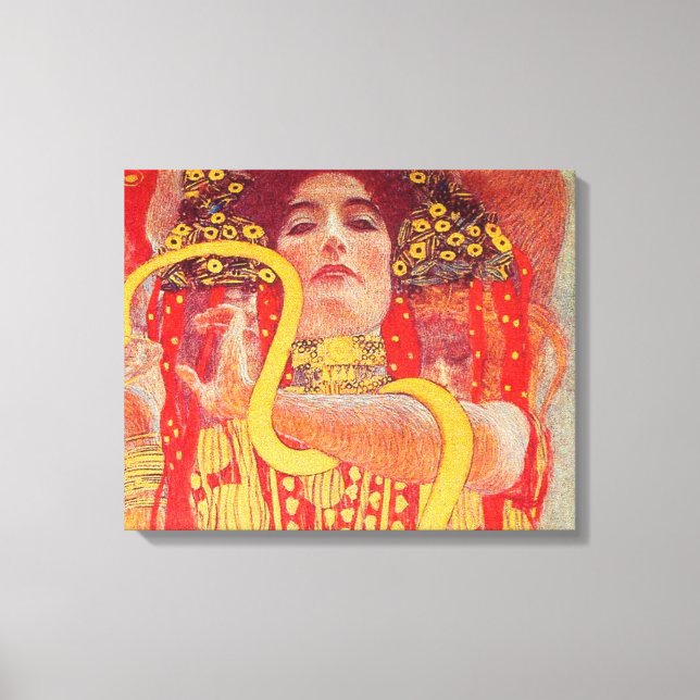 Gustav Klimt Red Woman Gold Snake Painting Canvas Print (Front)