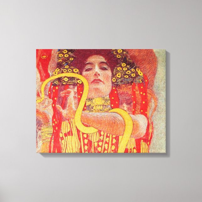 Gustav Klimt Red Woman Gold Snake Painting Canvas Print (Front)