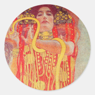 Gustav Klimt Red Woman Gold Snake Painting Classic Round Sticker