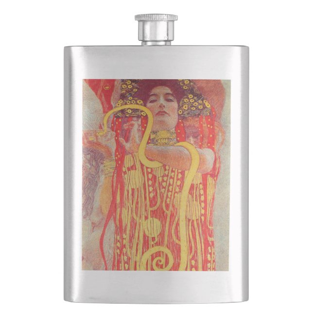 Gustav Klimt Red Woman Gold Snake Painting Hip Flask (Front)