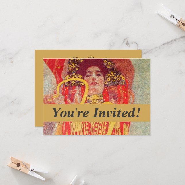 Gustav Klimt Red Woman Gold Snake Painting Invitation (Front/Back In Situ)