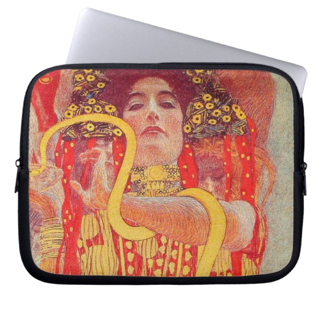 Gustav Klimt Red Woman Gold Snake Painting Laptop Sleeve (Front)