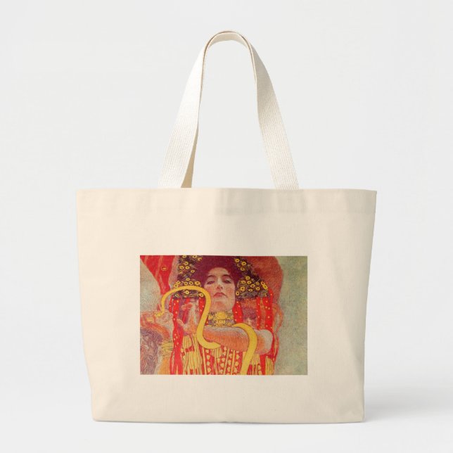 Gustav Klimt Red Woman Gold Snake Painting Large Tote Bag (Front)