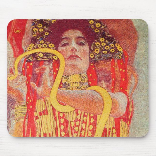 Gustav Klimt Red Woman Gold Snake Painting Mouse Mat (Front)