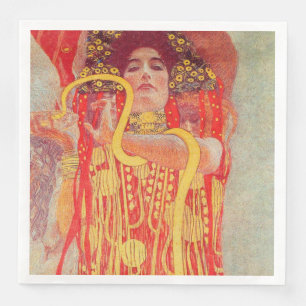 Gustav Klimt Red Woman Gold Snake Painting Napkin