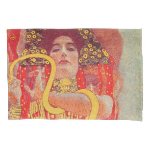 Gustav Klimt Red Woman Gold Snake Painting Pillowcase
