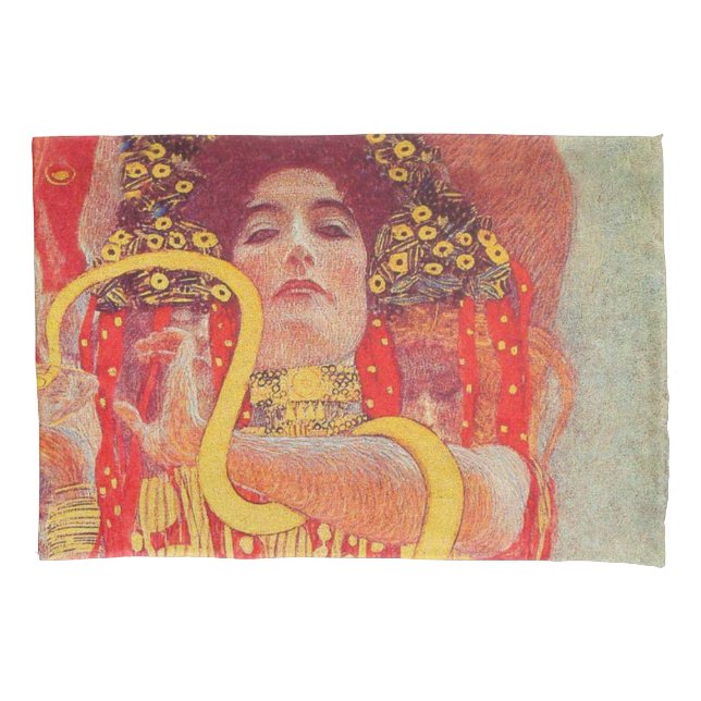 Gustav Klimt Red Woman Gold Snake Painting Pillowcase (Front)