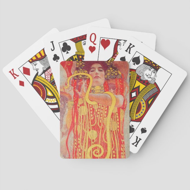 Gustav Klimt Red Woman Gold Snake Painting Playing Cards (Back)