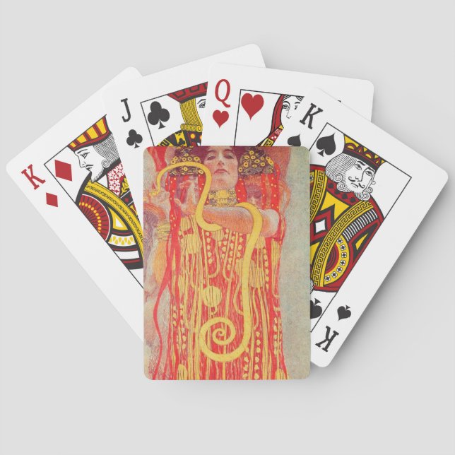 Gustav Klimt Red Woman Gold Snake Painting Playing Cards (Back)