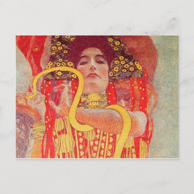 Gustav Klimt Red Woman Gold Snake Painting Postcard (Front)