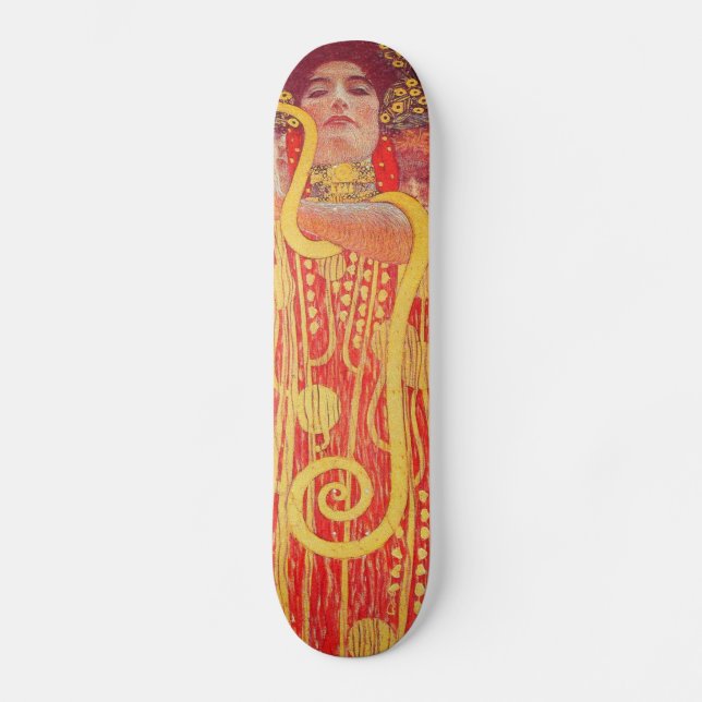 Gustav Klimt Red Woman Gold Snake Painting Skateboard (Front)