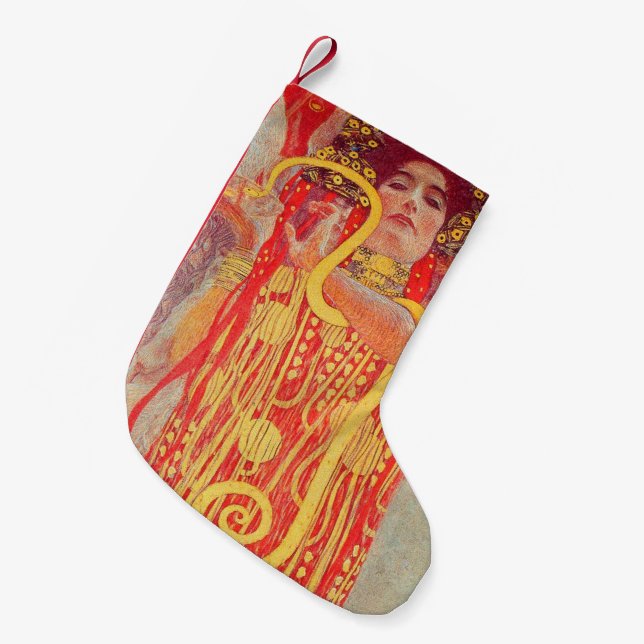 Gustav Klimt Red Woman Gold Snake Painting Small Christmas Stocking (Front (Hanging))