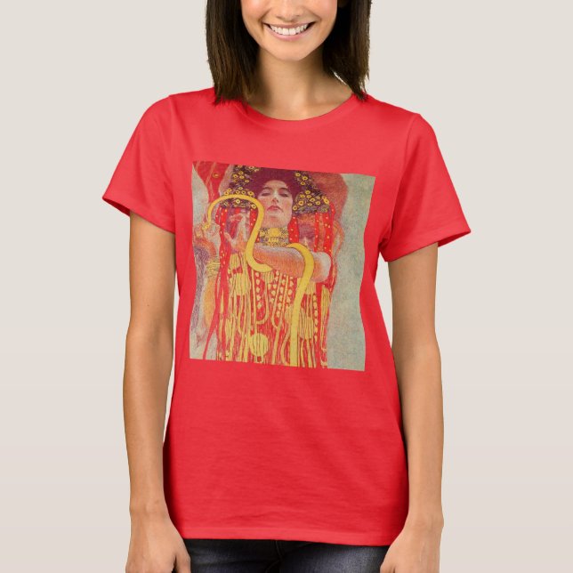 Gustav Klimt Red Woman Gold Snake Painting T-Shirt (Front)