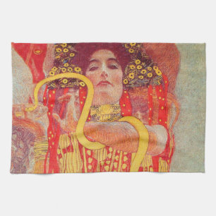 Gustav Klimt Red Woman Gold Snake Painting Tea Towel