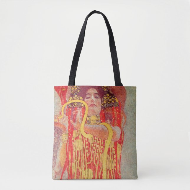 Gustav Klimt Red Woman Gold Snake Painting Tote Bag (Front)