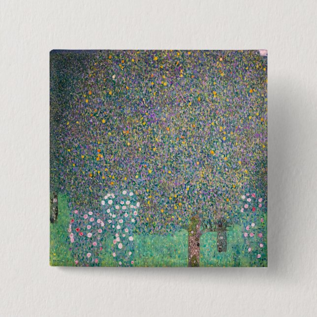 Gustav Klimt - Rosebushes under the Trees 15 Cm Square Badge (Front)