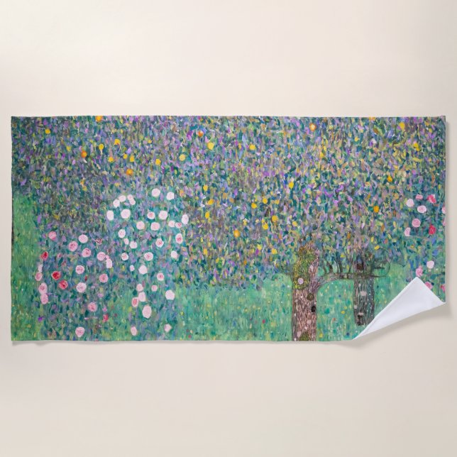 Gustav Klimt - Rosebushes under the Trees Beach Towel (Front)