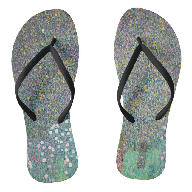 Gustav Klimt - Rosebushes under the Trees Flip Flops (Footbed)